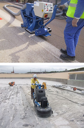ショットブラストと研磨機械を使用した下地処理工事